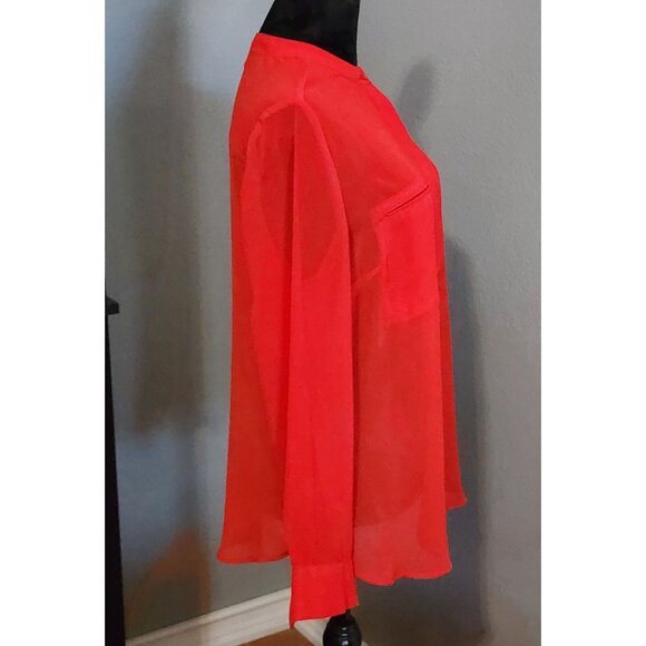 A.N.A Red Sheer Long Sleeve Blouse Size Large Button Front Casual Lightweight - Picture 3 of 8